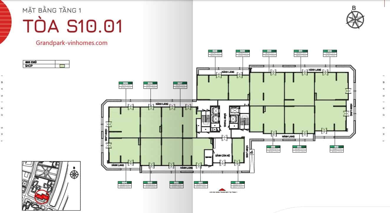 S1001_Origami_Vinhomes_GrandPark_Layout | Diện tích, Số lượng căn | 2024