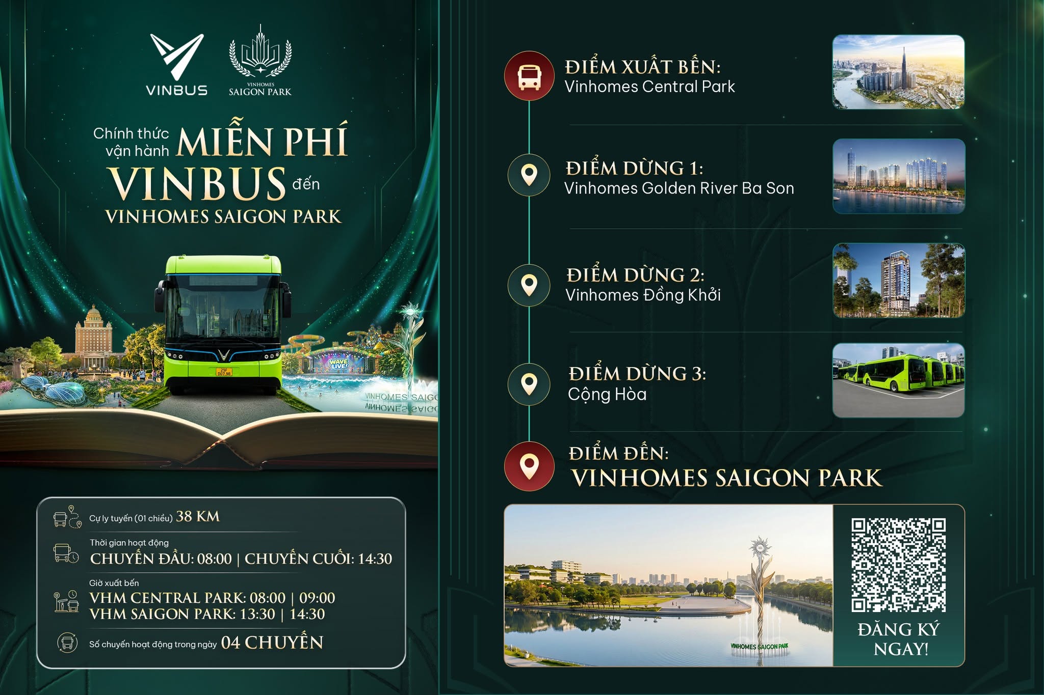 Tuyến Vinbus miễn phí từ Vinhomes Central Park đến Vinhomes Saigon Park